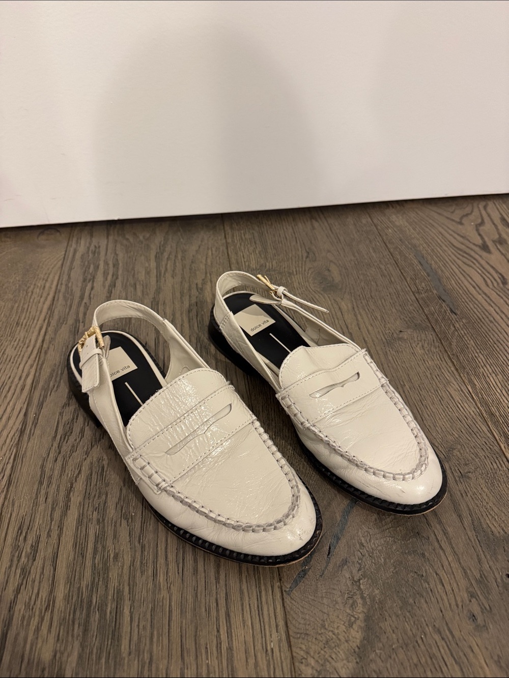 Women’s White Leather Penny Loafers with Slingback Strap
